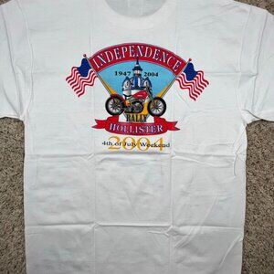 Vintage 2004 Hollister Independence Rally Motorcycle T-Shirt Mens Large White